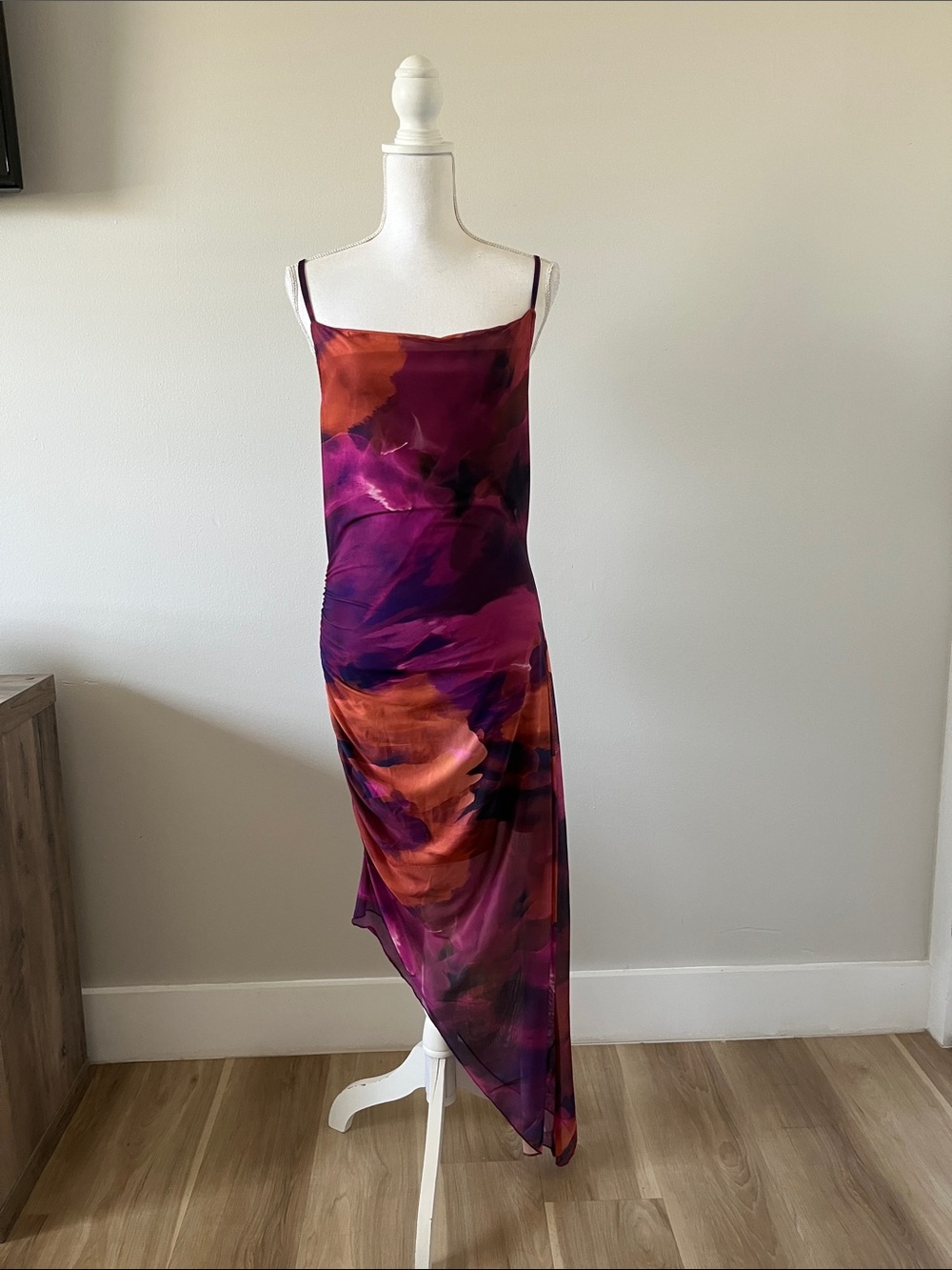 Shein Sleeveless Asymmetric Slip Dress in Magenta and Orange